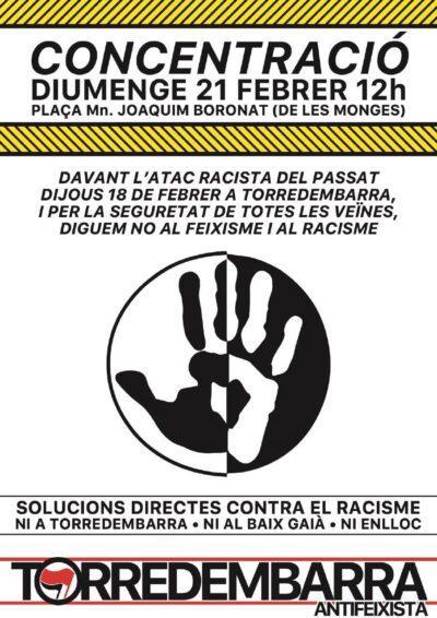 Torredembarra Antifeixista convoca una concentració contra l’atac racista del 18 de febrer