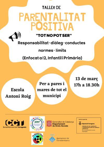 Taller de parentalitat positiva ‘Tot no pot ser’ el proper 13 de març