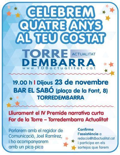 El Torredembarra Actualitat celebrarà el seu quart aniversari el 23 de novembre al Bar El Sabó