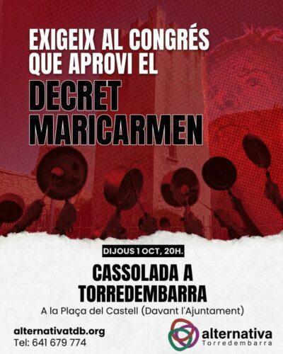 Alternativa Torredembarra convoca una cassolada pel dret a l’habitatge